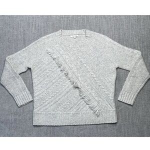 Madewell Gray Cable Knit Fringe Sweater Size XS X-Small 100% Merino Wool